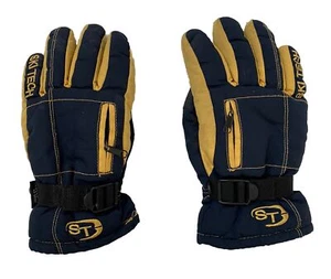 Ski Tech Boys Large Blue Yellow Gloves w Zip Pocket Nylon Poly - Picture 1 of 3