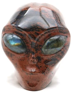 Increíble escultura de caoba obsidiana cabeza extraterrestre con ojos de labradorita pisapapeles - Imagen 1 de 8