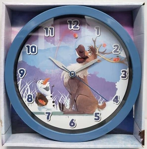Rundes Kunststoffdekor. Wand 10" Uhr, DISNEY FROZEN'S, OLAF & SVEN, blauer Rahmen, AW - Bild 1 von 11