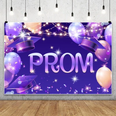 Purple Prom Backdrop Congratulations Grad Graduation Photo Background Party - Image 1 of 4