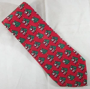 JOHN HENRY Red Santa Clause & Christmas Tree Silk Neck Tie 58" L x 4" W (E920) - Picture 1 of 3
