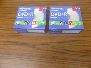 20 x Genuine Memorex Blank DVD+R 16x DVD discs 4.7 GB 120 mins with Cases - Picture 1 of 8