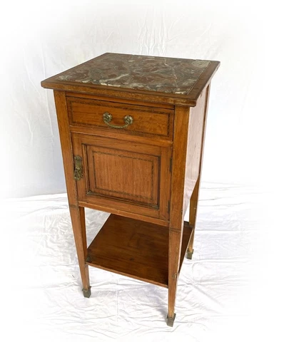 Antique French Bedside Table, Louis XVI, Nightstand w Marble & Porcelain @ 92313 Cover
