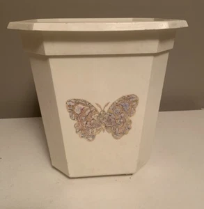 Vintage White Mid Century Harvest Multi-Colored Butterfly Trash Can - Picture 1 of 14