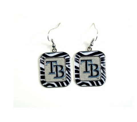 MLB Tampa Bay RAYS Womens Silver Blue Dangle Earrings Hook Zebra Style Girls NIP Cover