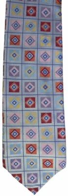 Corbata de seda Robert Talbott Best of Class plateada con cuadrados multicolores diamantes - usada en excelente estado Foto 1 de 4