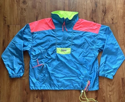 Chaqueta De Colección Columbia Manga Radial Años 90 Azul Neón Rosa Amarillo Para Hombre Talla L Foto 1 de 4