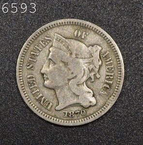 1870 Nickel Three-Cent Piece *Free S/H After 1st Item* - Picture 1 of 2