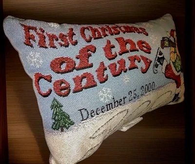 Y2K VTG First Christmas Of The Century Millennium Tapestry Pillow Skating Santa - Image 1 of 4