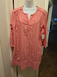 NWT Bit & Bridle Women's 3/4 Sleeve Coral Cotton Top Blouse XL - Picture 1 of 6