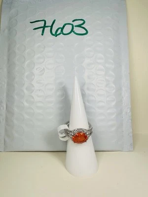 Nuevo con etiquetas Anillo Bomb Party Talla 8 BP Moda Joyería RBP Halo Ovalado Naranja Gema Rodio Pl Foto 1 de 4