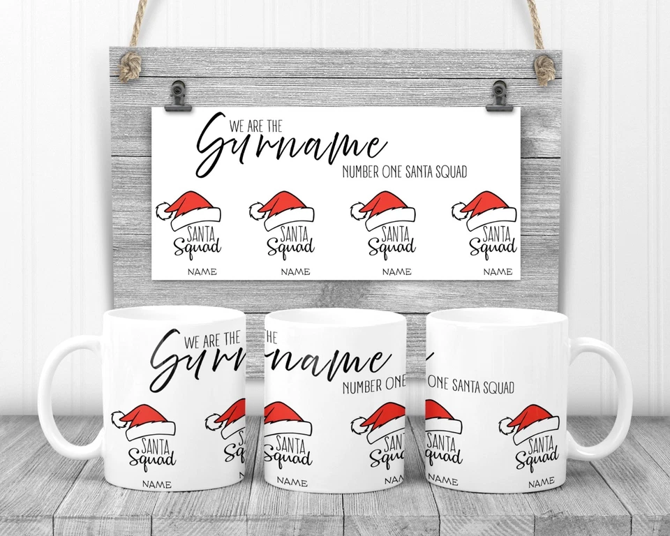 Personalised Santa Squad Family Mug, 11oz Ceramic Cup Family Cute Gift - Image 1 of 1