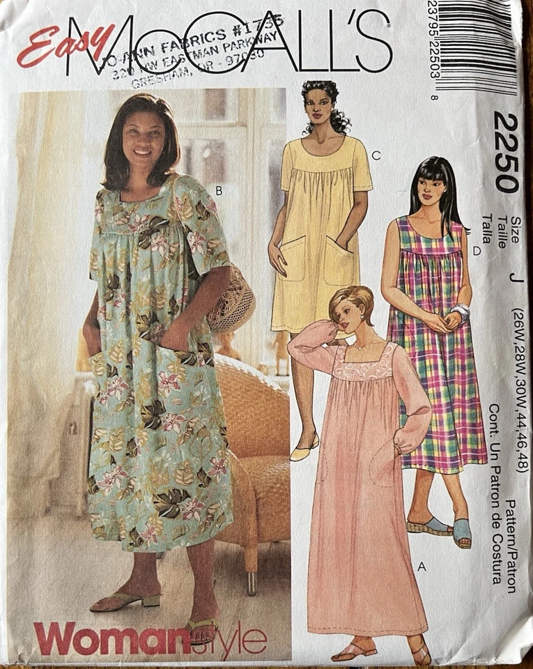 McCalls 2250 MuuMuu Caftan Dresses sewing pattern Plus Size 26W 28W 30W 44 46 48 - Image 1 of 2