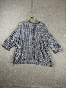 Sundance Western Gingham Floral Embroidered Prairie Button Down Blouse XXL - Picture 1 of 12