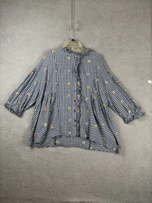 Blusa Sundance Western Gingham Floral Bordada Pradera Abotonada Mediana Foto 1 de 4