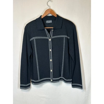 DYLANI VTG Knitwear свитер куртка M черный белый тихий роскошь старые деньги офиса - Изображение 1 из 4