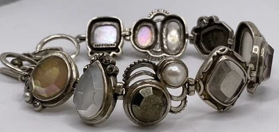 Образцовый браслет Silpada из стерлингового серебра с пиритовым стеклом и фианитами 8,5 дюйма B2790 - Изображение 1 из 4