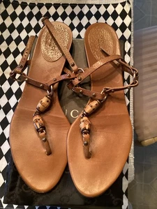 Gucci braune Bambus Sandalen Größe 38,5 - US 8,5 in braunem Leder wunderschön! - Bild 1 von 5