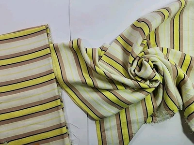 2pc Lot Vtg Bright Yellow Beige White Black Striped Cotton Ticking Fabric Sewing - Image 1 of 4