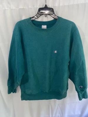 Sudadera Vintage Champion Tejido Inverso Grande Verde Azulado Cuello Redondo Hecha en EE. UU. 90s Foto 1 de 3
