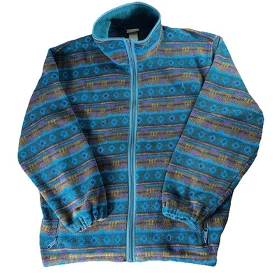 Chaqueta polar de colección años 90 LL Bean Southwestern Azteca Tribal AOP cremallera completa marrón azul Foto 1 de 4