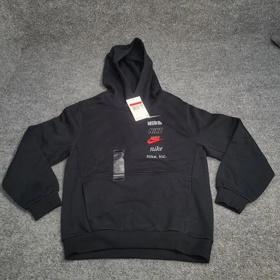 Nike Sweatshirt Kids Large Black Fleece Pullover Hoodie Sweater Boys Youth New - Image 1 of 4