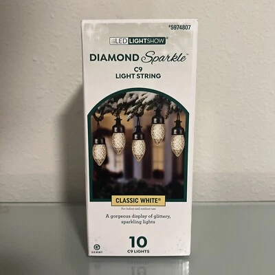 NEW Gemmy Lightshow Diamond Sparkle 10ct C9 LED Sparkling Classic White Lights - Image 1 of 4