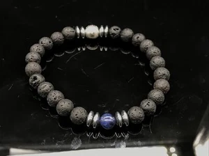 INVICTA JEWELRY ELEMENTS MEN NATURAL 8MM Genuine LAVA Bead & SODALITE STONE - Picture 1 of 4