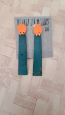 Pendientes Robert Lee Morris Declaración Modernista Naranja Turquesa Verde Gota Oro  Foto 1 de 3