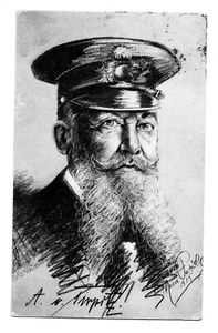 1915 Rare Etched Portrait PC Of German Navy Admiral Alfred Von Tirpitz - Picture 1 of 2