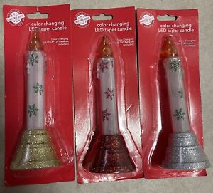 Lot Of 3x Pack Christmas House Color Changing LED Taper Candle 6 1/2" Tall