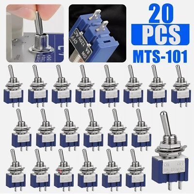 20 peças MTS-101 2 posições kit interruptor de alternância 2 pinos SPST ON-OFF 6A 125VAC estoque EUA - Imagem 1 de 4