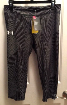 Under Armour Black White Capri Tights Girls Youth Size XL Fitted Heat Gear UPF30 - Image 1 of 4