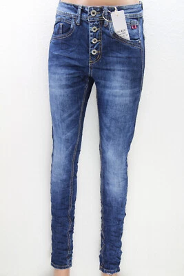 Jewelly Jeans Denim Jeggings Baggy Stretch High Waist Knopfleiste Akzent JW22248 - Bild 1 von 4