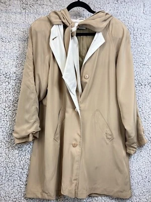 Larry Levine Chaqueta Larga Ligera Beige y Blanco con Bolsillos con Capucha Talla M Foto 1 de 4