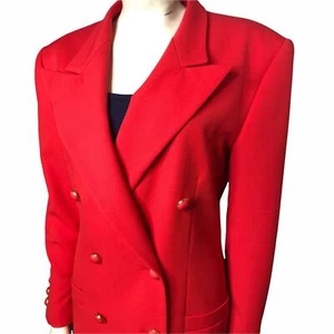 Vintage Escada Poppy Color Double Breast Skirt Suit - Picture 1 of 9