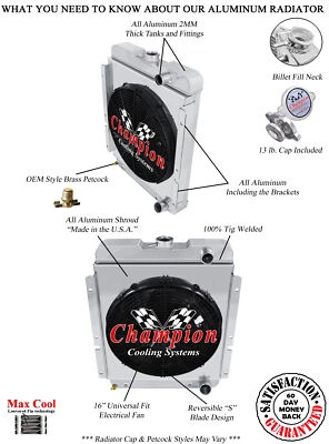 Radiador paso inferior AL 3 filas, ventilador de 16", cubierta para Ford Econoline 1961-1967 Foto 1 de 4