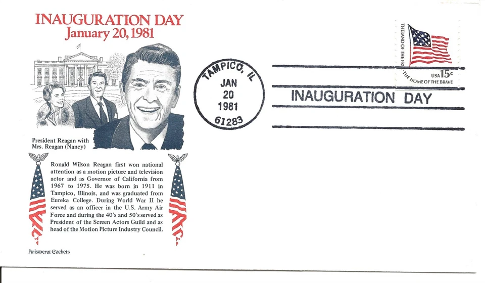 Inauguration Cover 1/20/81 Tampico Single President Ronald Reagan - Image 1 of 1