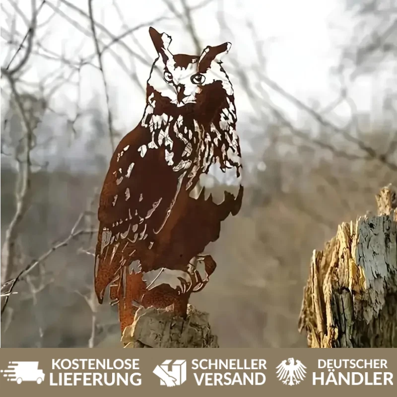 Rostige Eule Deko Edelrost Metall Vogel Stecker Gartendeko Rostoptik Premium - Bild 1 von 4