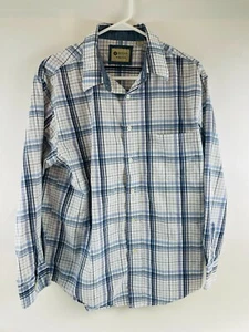 Haggar Shirt Men's Size L Blue White Check Long Sleeve Pocket Button Up Stretch - Picture 1 of 7