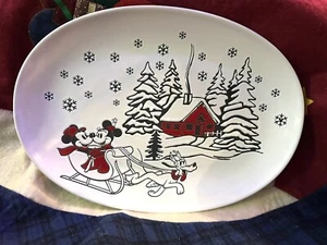 Disney Mickey Minnie and Pluto Sleigh Ride Platter/Tray Holiday Christmas - Picture 1 of 3