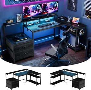 70 Inch L Shaped Gaming Desk with Music Strip Lights & Power Outlets,Corner Desk - Picture 1 of 6