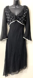 Vintage Y2K 90s Dress Babydoll Whimsigoth Fairy Asymmetrical Midi Black Size 8 - Picture 1 of 16