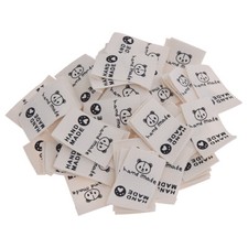 50Pcs Handmade Labels Tags Bear Fabric Woven Clothing Garment Sewing Diy Supplie