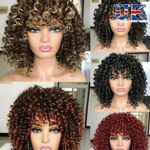 Synthetic Hair Synthetic Wigs Afro Kinky Curly Short Wig Full Wig With Bangs - Picture 1 of 21