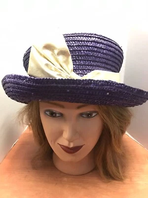 Sombrero de paja vintage púrpura cubo para mujer con lazo dorado derby de verano Foto 1 de 4