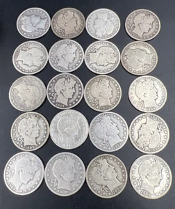 $10 FV Barber Silver Half Dollar Coin Roll VG + 90% silver 20 Coins US Lot - Imagen 1 de 14