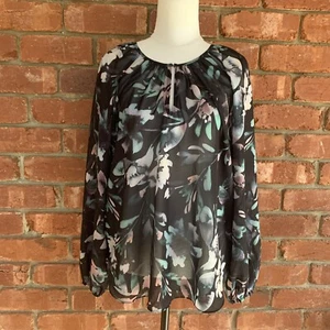 Witchery Womens Blouse Top Floral Black Sheer Workwear Size 10 - Picture 1 of 13
