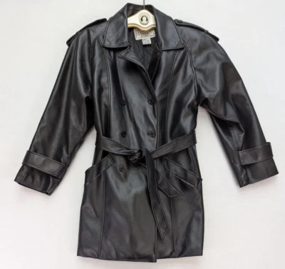 Abrigo Chaqueta Mujer BB Dakota Imitación Cuero Talla M Negro Doble Pecho Cinturón Foto 1 de 4