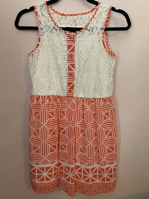 Vestido sin mangas con estampado geométrico y marfil My Michelle para niñas, talla 12 Foto 1 de 4